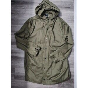 Forever 21 men's green long coat trenchcoat overcoat parka cotton green khaki M